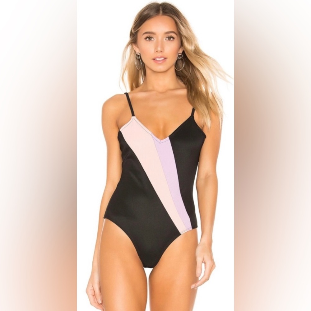 Lovers + Friends “Maeve” Black Color Block Bodysuit XS